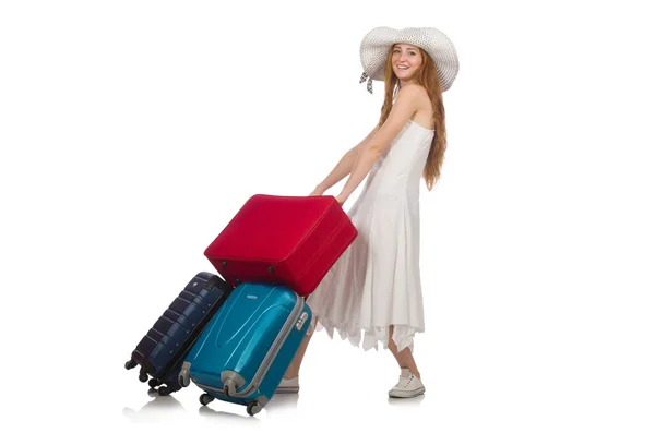 Woman in travelling concept on white — Stock Photo, Image