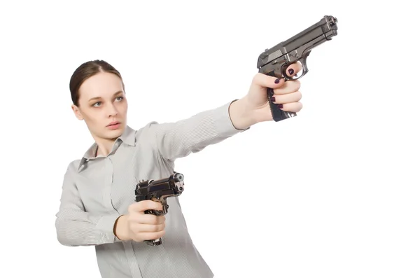 Young businesswoman in funny concept on white — Stock Photo, Image