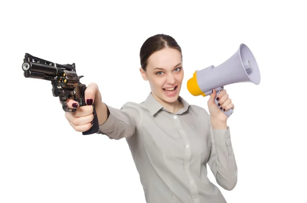 Young businessman in funny concept on white — Stock Photo, Image