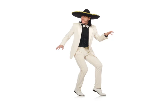 Funny mexican in suit and sombrero isolated on white — Stock Photo, Image