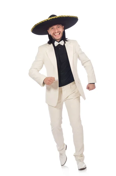 穿衣服，戴上白色孤立的草帽滑稽墨西哥 — 图库照片