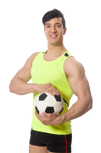 Homme avec football isolé sur blanc — Photo