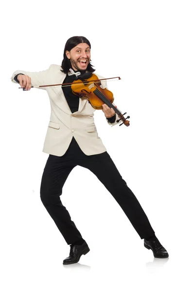 Uomo con violino che suona sul bianco — Foto Stock