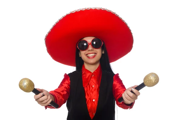 Mujer mexicana en concepto divertido en blanco — Foto de Stock