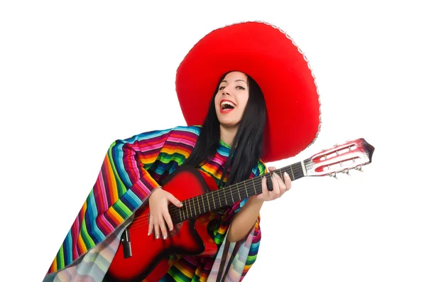 Donna messicana chitarrista su bianco — Foto Stock