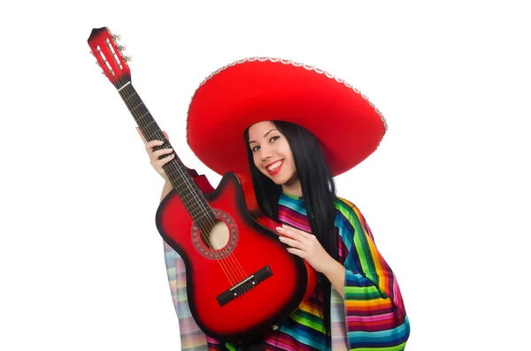 Femme mexicaine guitariste sur blanc — Photo