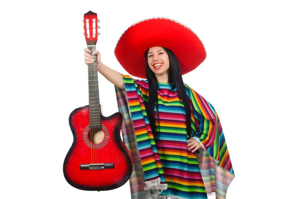 在白色女人墨西哥吉他手 — 图库照片