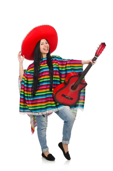 Femme mexicaine guitariste sur blanc — Photo