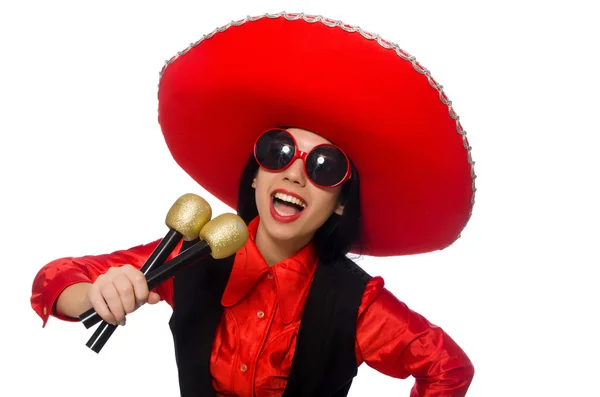 Mexican woman in funny concept on white — Stock Photo, Image