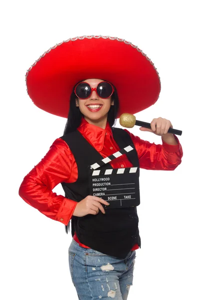 Mujer mexicana en concepto divertido en blanco — Foto de Stock