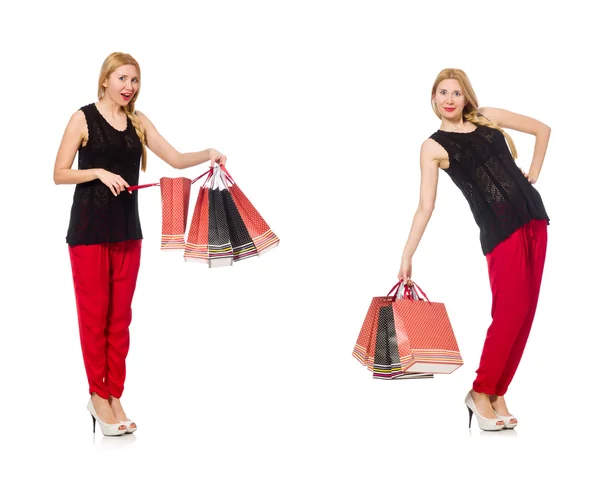 Zestaw kobiet z torbami na zakupy na białym — Zdjęcie stockowe