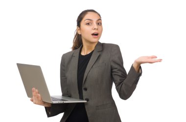 Beyaz üstünde laptop ile genç öğrenci