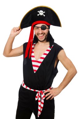 Beyaz arka plan üzerinde izole adam korsan