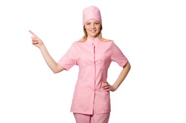 Kadın doktor beyazla izole edilmiş.