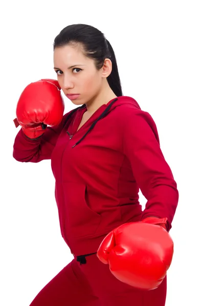 Mujer boxeadora aislada en el blanco — Foto de Stock