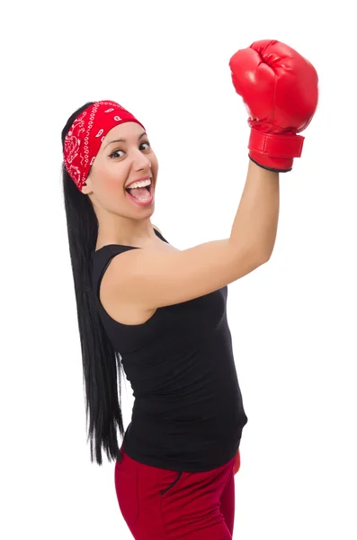 Mujer boxeadora aislada en el blanco —  Fotos de Stock