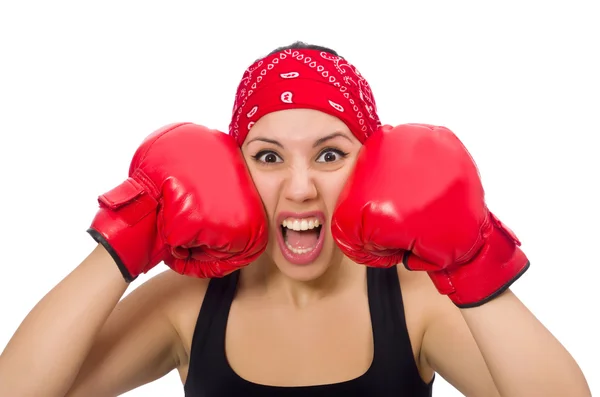 Mujer boxeadora aislada en el blanco — Foto de Stock