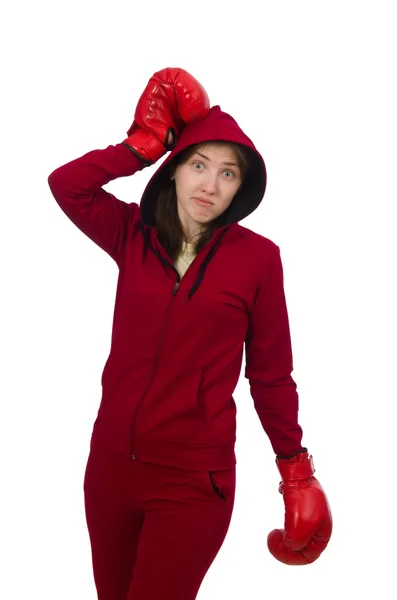 Mujer boxeadora aislada en el blanco —  Fotos de Stock