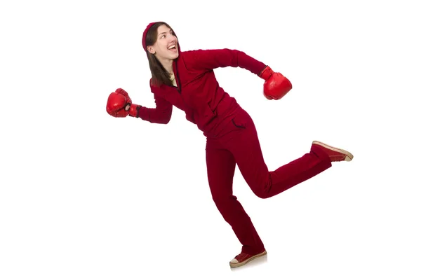 Mujer boxeadora aislada en el blanco — Foto de Stock