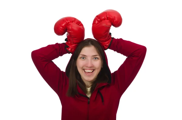 Woman boxer isolated on the white — Stock Photo, Image