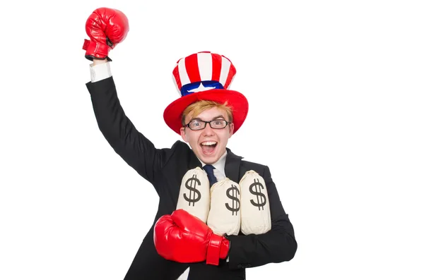Мужчина в шляпе с американскими символами — стоковое фото