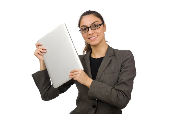 Jeune étudiant avec ordinateur portable sur blanc — Photo
