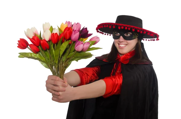 Meisje in zwart en rood carnaval pak geïsoleerd op wit — Stockfoto