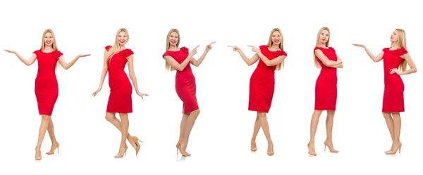 Woman in red dress isolated on white — Stock Photo, Image