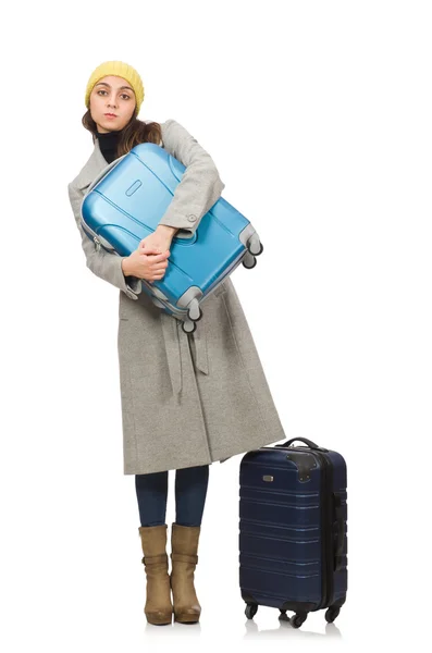 Donna con valigia pronta per le vacanze invernali — Foto Stock