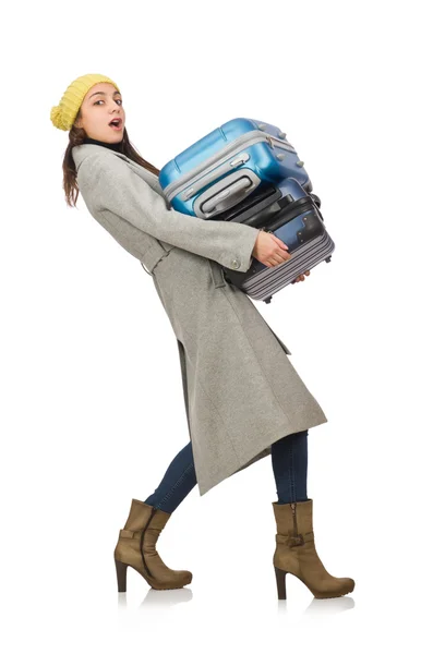 Femme avec valise prête pour les vacances d'hiver — Photo