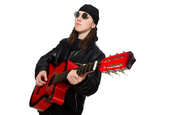 Guitarrista joven aislado en el blanco —  Fotos de Stock