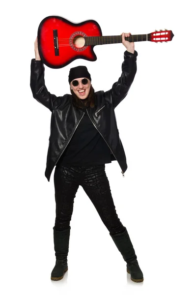 Young guitar player isolated on the white — Stock Photo, Image