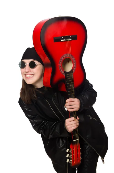 Jovem guitarrista isolado no branco — Fotografia de Stock