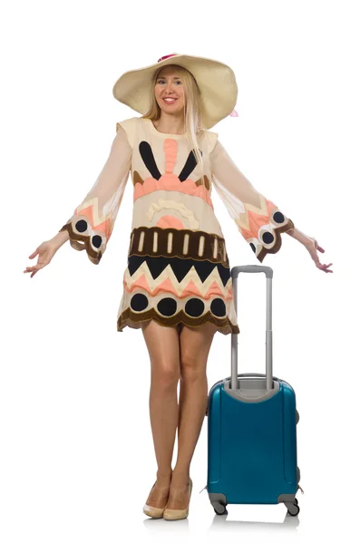 Woman in travelling concept on white — Stock Photo, Image