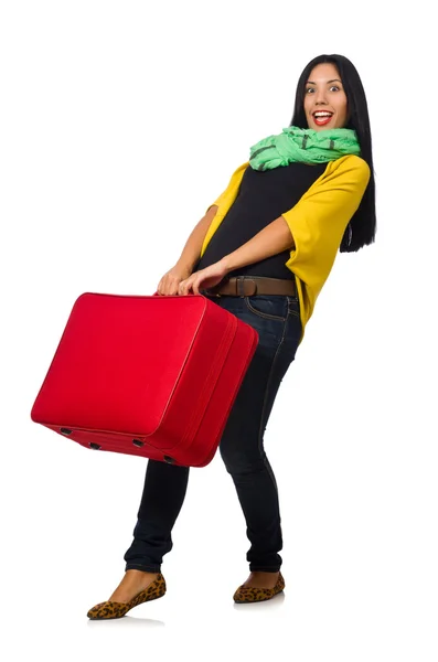 Fehér bőröndös nő — Stock Fotó