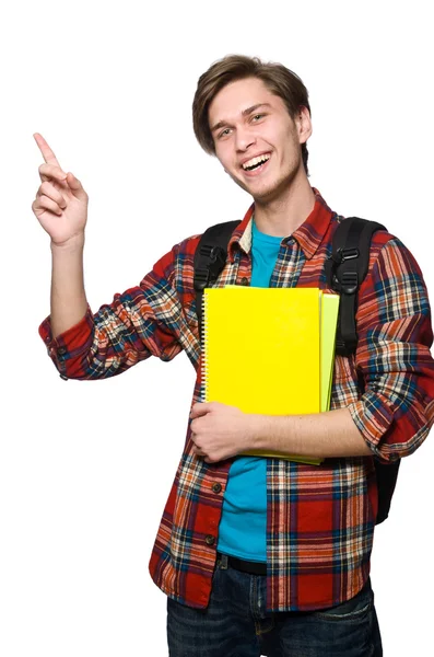 Estudiante divertido aislado en blanco — Foto de Stock