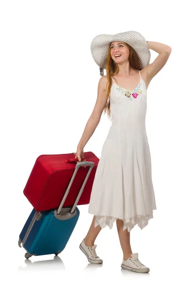 Woman in travelling concept on white — Stock Photo, Image