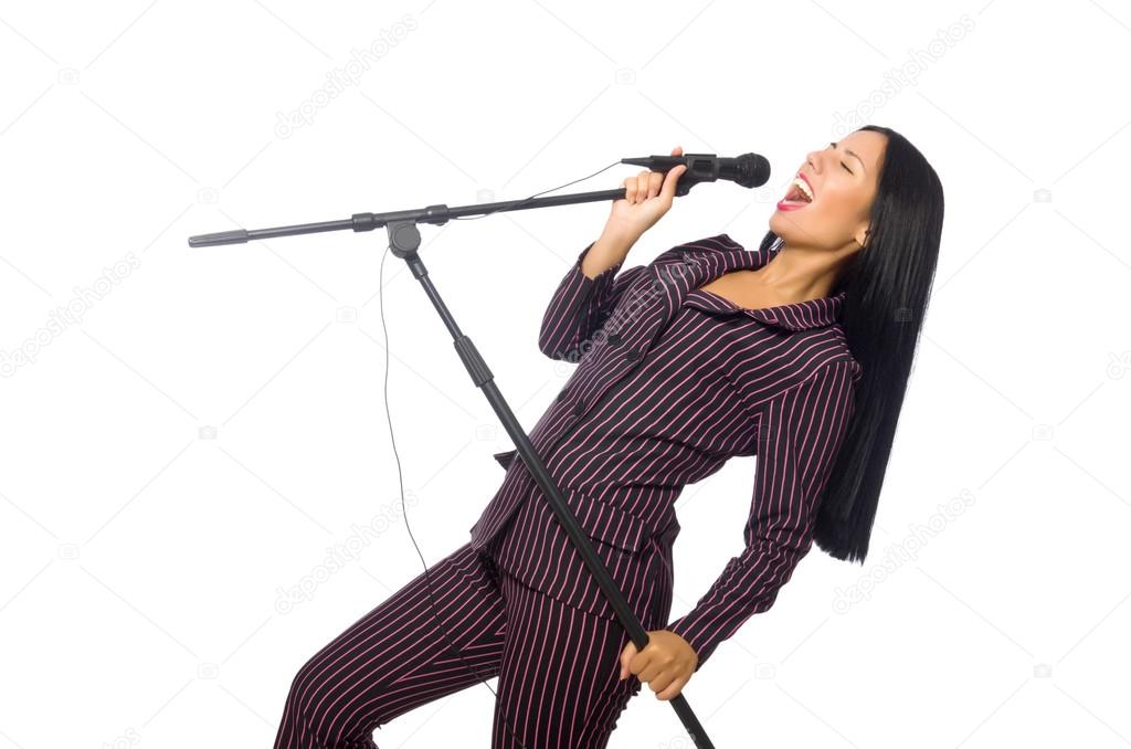 Женщина Поет В Караоке-Клубе На Белом Стоковое Фото ©Elnur_ 90184506