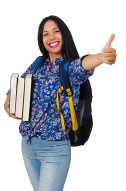 Beyaz kitapları olan genç bir kız öğrenci.