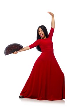 Genç kadın üzerinde izole beyaz dans