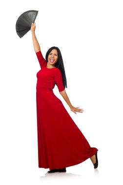 Genç kadın üzerinde izole beyaz dans