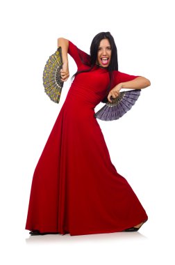 Genç kadın üzerinde izole beyaz dans