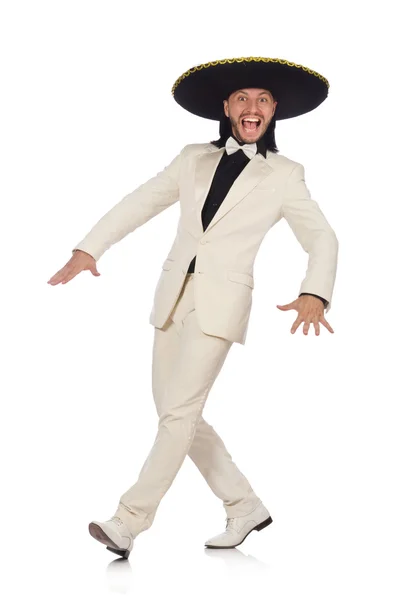 Funny mexican in suit and sombrero isolated on white — Stock Photo, Image