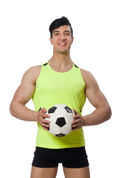 Homem com futebol isolado em branco — Fotografia de Stock