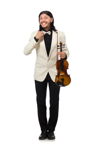 Man with violin playing on white — Stock Photo, Image