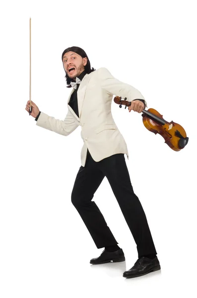 Man with violin playing on white — Stock Photo, Image