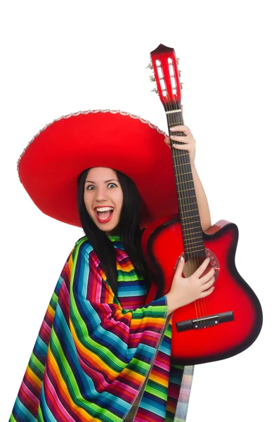 Femme mexicaine guitariste sur blanc — Photo