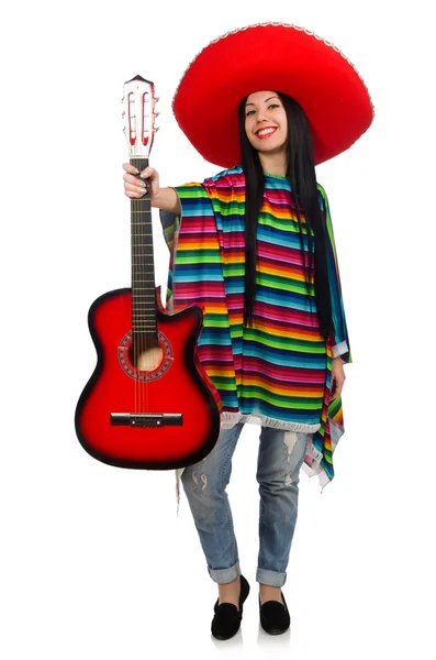 Mujer guitarrista mexicana en blanco — Foto de Stock