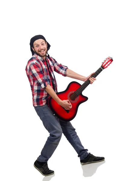 Guitar player isolated on the white — Stock Photo, Image