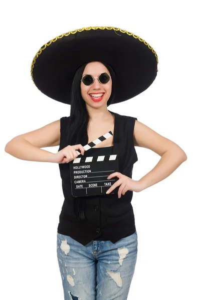 Mexicaanse vrouw in grappige concept op wit — Stockfoto